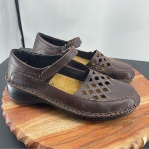 NAOT Brown Bramble Leather Laser Cutout Mary Jane - size 39 US 8